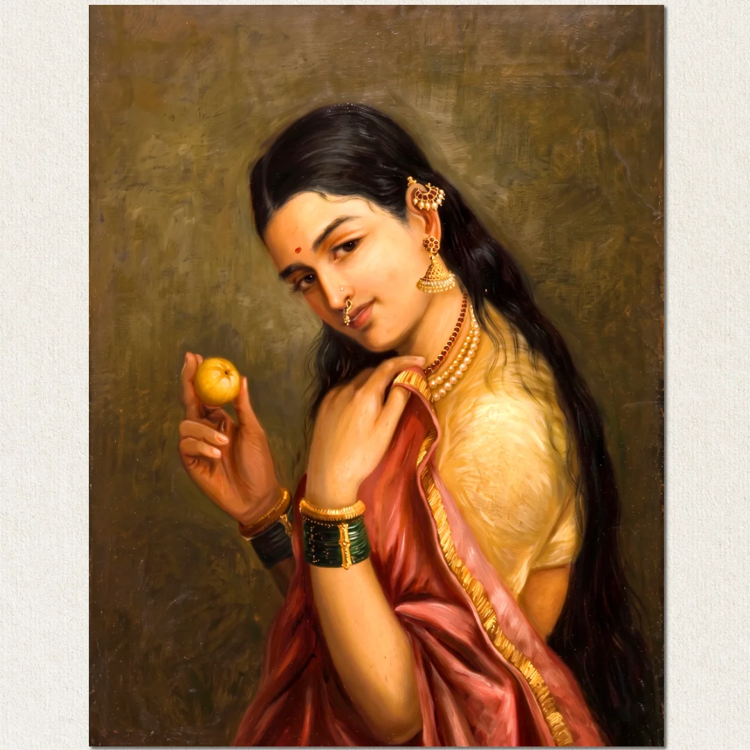 Woman Holding A Fruit - Raja Ravi Varma - Image 3